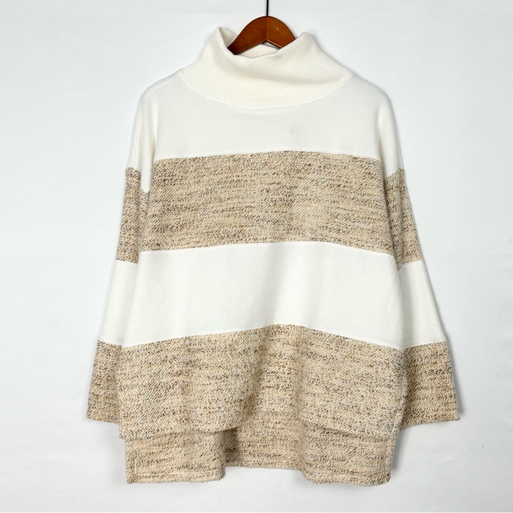 NEW Daily Practice by Anthropologie Long Sleeve Poncho Brown White Size M